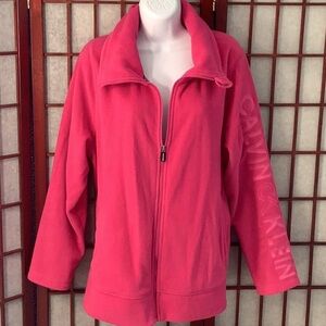 CALVIN KLEIN Performance Fleece 1X Zip Up Coat Pink Jacket Plus Size Logo Sleeve